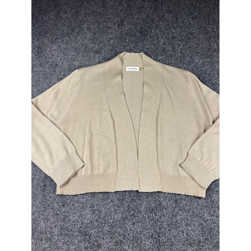 Calvin Klein Womens XL Champagne Gold Metallic Shimmer Open Front Shrug Cardigan